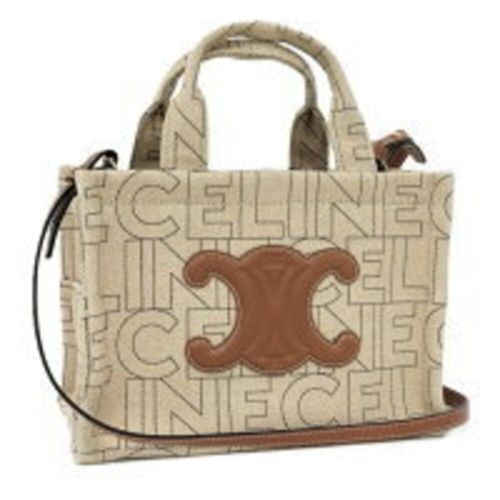CELINE Cabatas Handbag Triomphe Canvas Beige - Picture 1 of 9